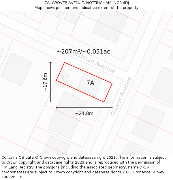 7A, GROVER AVENUE, NOTTINGHAM, NG3 6DJ: Plot and title map