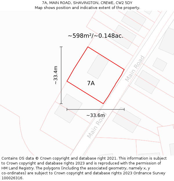 7A, MAIN ROAD, SHAVINGTON, CREWE, CW2 5DY: Plot and title map