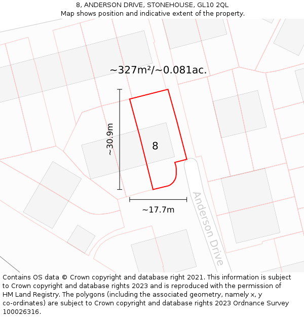 8, ANDERSON DRIVE, STONEHOUSE, GL10 2QL: Plot and title map