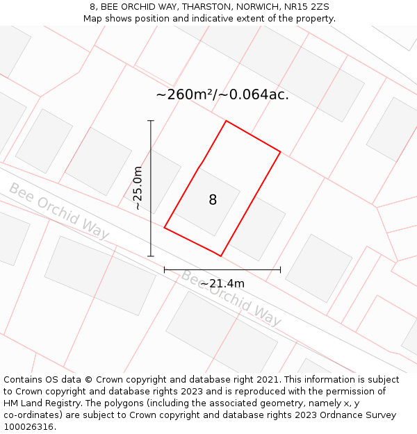 8, BEE ORCHID WAY, THARSTON, NORWICH, NR15 2ZS: Plot and title map