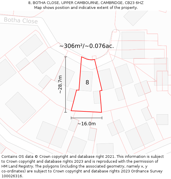 8, BOTHA CLOSE, UPPER CAMBOURNE, CAMBRIDGE, CB23 6HZ: Plot and title map