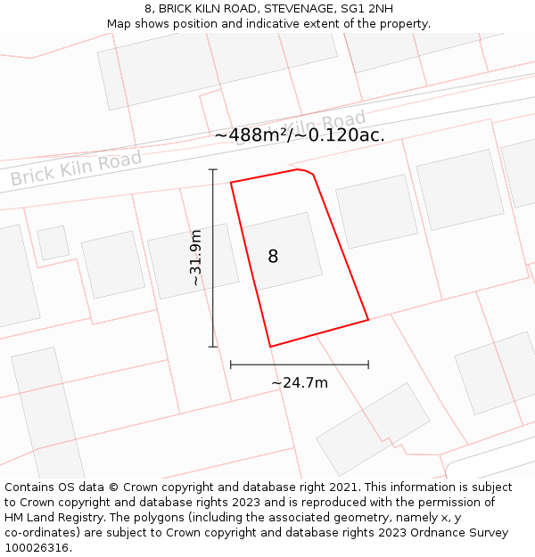 8, BRICK KILN ROAD, STEVENAGE, SG1 2NH: Plot and title map