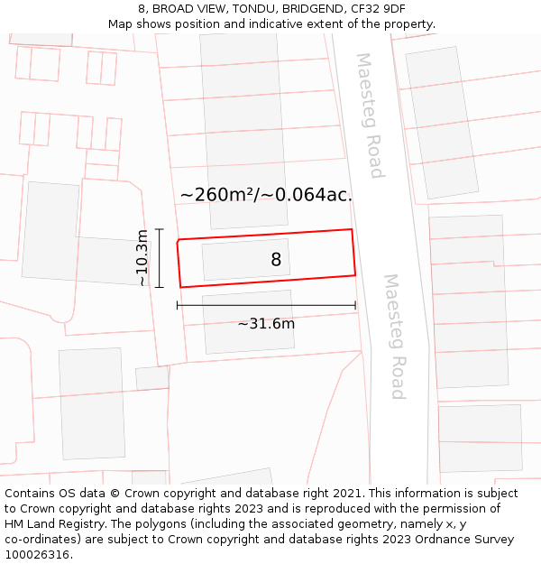 8, BROAD VIEW, TONDU, BRIDGEND, CF32 9DF: Plot and title map