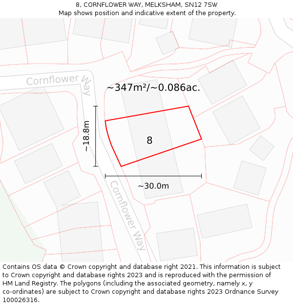 8, CORNFLOWER WAY, MELKSHAM, SN12 7SW: Plot and title map