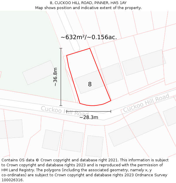 8, CUCKOO HILL ROAD, PINNER, HA5 1AY: Plot and title map