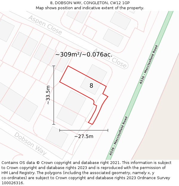 8, DOBSON WAY, CONGLETON, CW12 1GP: Plot and title map