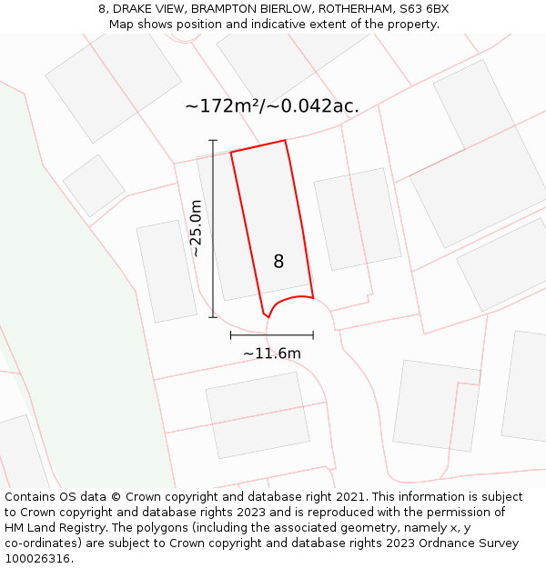 8, DRAKE VIEW, BRAMPTON BIERLOW, ROTHERHAM, S63 6BX: Plot and title map