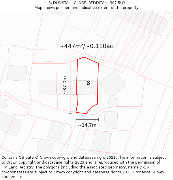 8, DUNSTALL CLOSE, REDDITCH, B97 5UY: Plot and title map