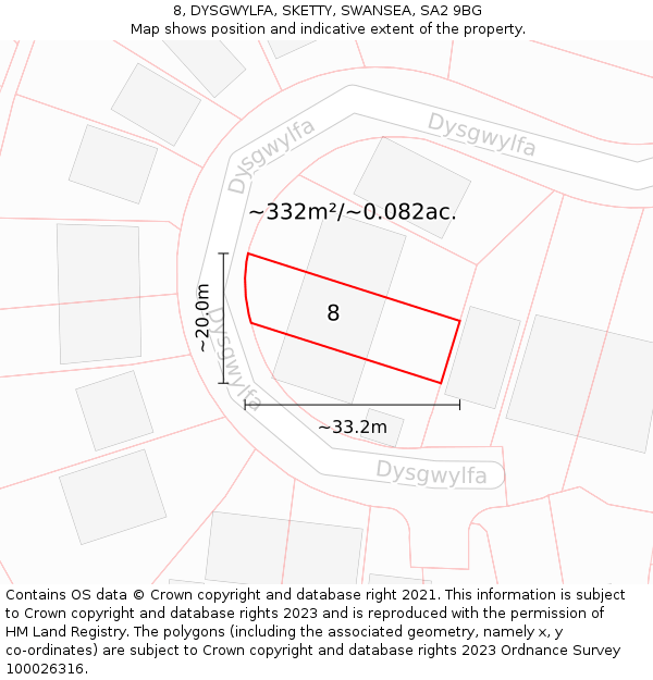 8, DYSGWYLFA, SKETTY, SWANSEA, SA2 9BG: Plot and title map