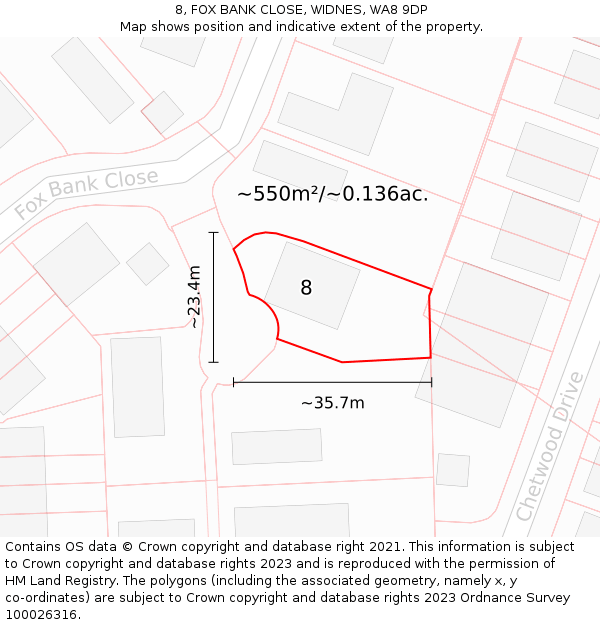 8, FOX BANK CLOSE, WIDNES, WA8 9DP: Plot and title map