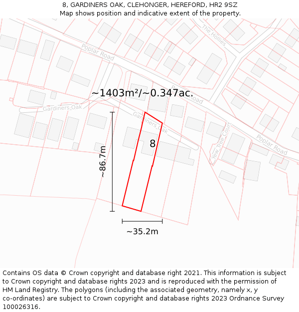 8, GARDINERS OAK, CLEHONGER, HEREFORD, HR2 9SZ: Plot and title map