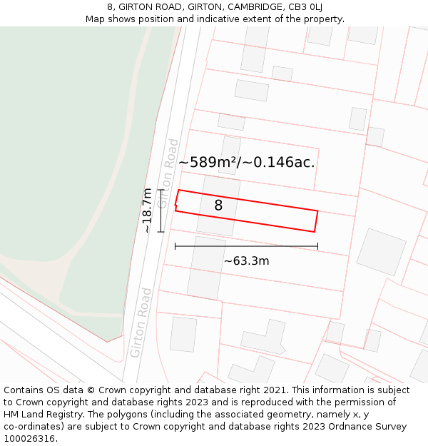 8, GIRTON ROAD, GIRTON, CAMBRIDGE, CB3 0LJ: Plot and title map