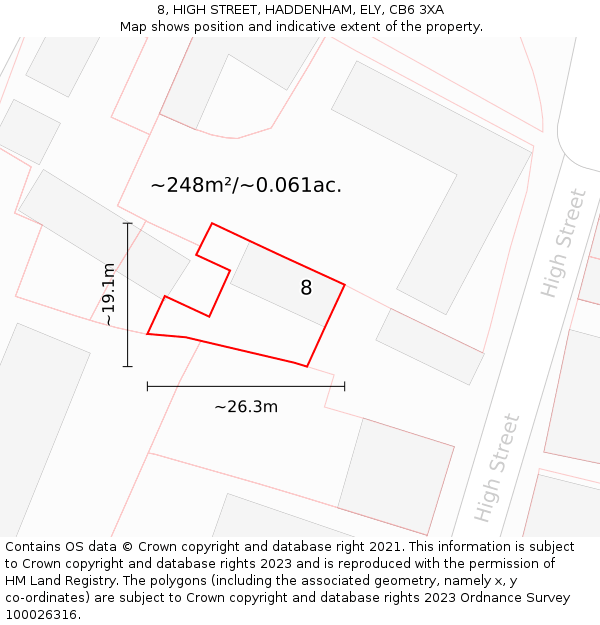 8, HIGH STREET, HADDENHAM, ELY, CB6 3XA: Plot and title map