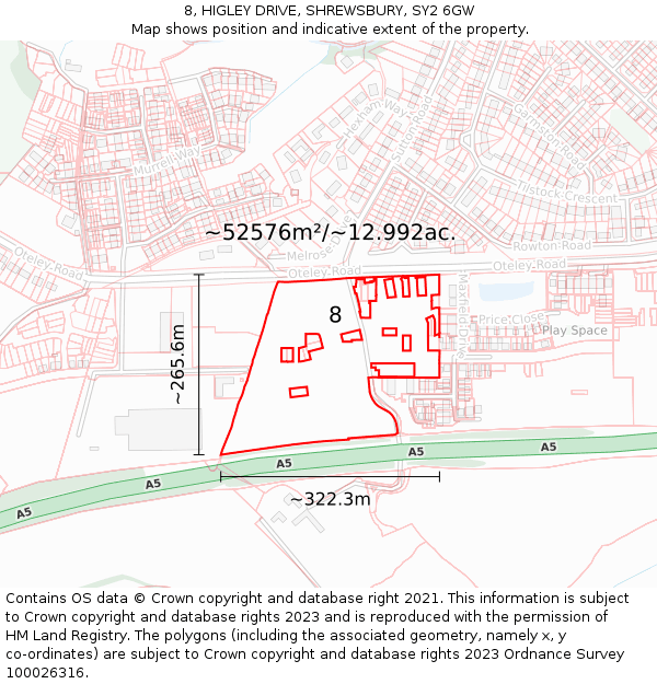 8, HIGLEY DRIVE, SHREWSBURY, SY2 6GW: Plot and title map