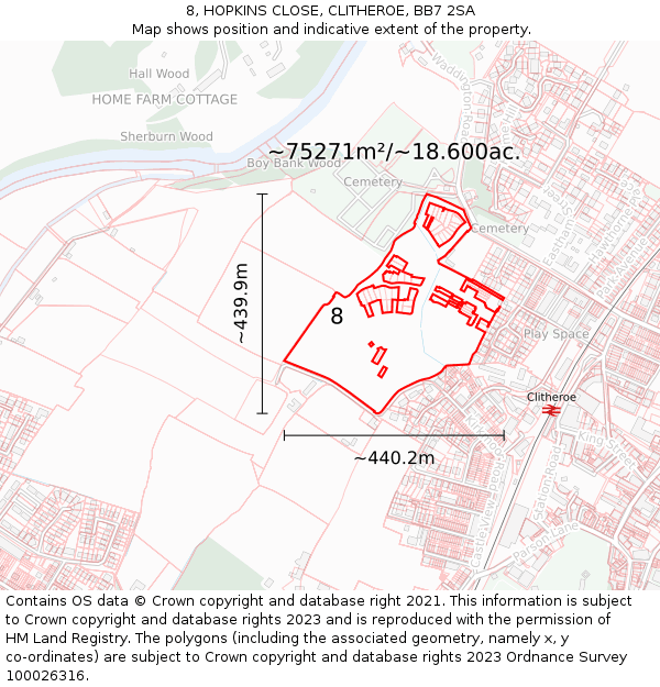 8, HOPKINS CLOSE, CLITHEROE, BB7 2SA: Plot and title map