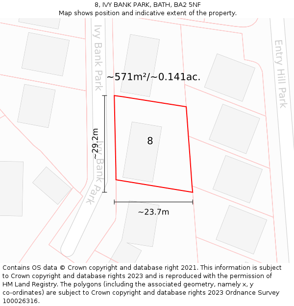 8, IVY BANK PARK, BATH, BA2 5NF: Plot and title map