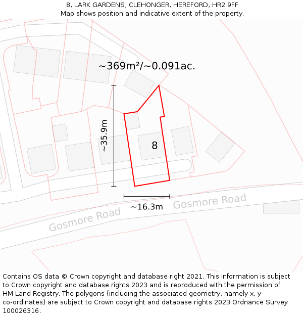 8, LARK GARDENS, CLEHONGER, HEREFORD, HR2 9FF: Plot and title map