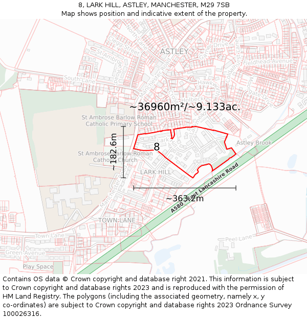 8, LARK HILL, ASTLEY, MANCHESTER, M29 7SB: Plot and title map