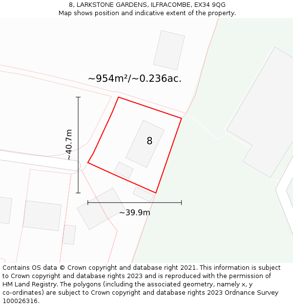 8, LARKSTONE GARDENS, ILFRACOMBE, EX34 9QG: Plot and title map