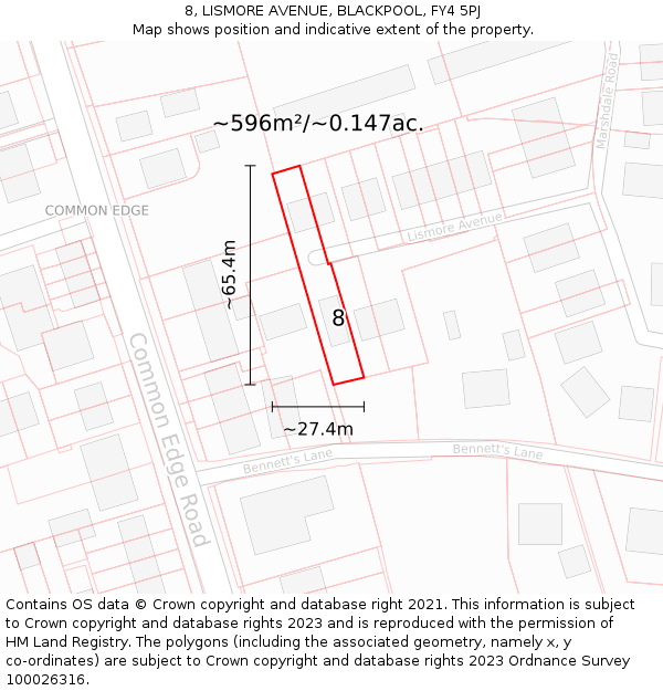 8, LISMORE AVENUE, BLACKPOOL, FY4 5PJ: Plot and title map