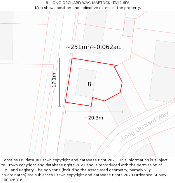 8, LONG ORCHARD WAY, MARTOCK, TA12 6FA: Plot and title map