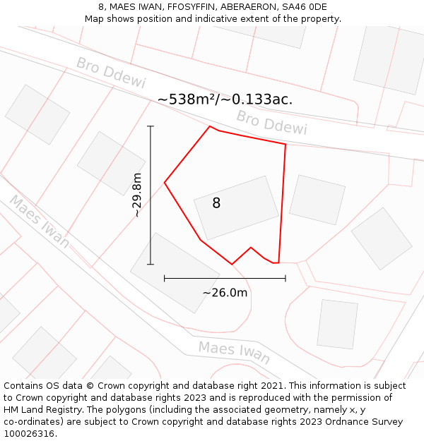 8, MAES IWAN, FFOSYFFIN, ABERAERON, SA46 0DE: Plot and title map