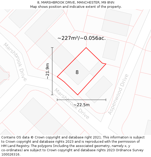 8, MARSHBROOK DRIVE, MANCHESTER, M9 8NN: Plot and title map