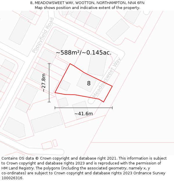 8, MEADOWSWEET WAY, WOOTTON, NORTHAMPTON, NN4 6FN: Plot and title map