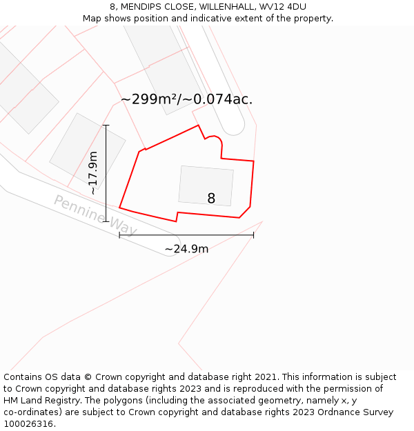 8, MENDIPS CLOSE, WILLENHALL, WV12 4DU: Plot and title map