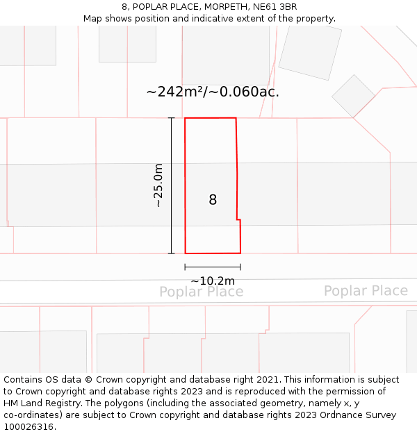 8, POPLAR PLACE, MORPETH, NE61 3BR: Plot and title map