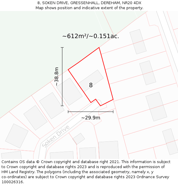 8, SOKEN DRIVE, GRESSENHALL, DEREHAM, NR20 4DX: Plot and title map