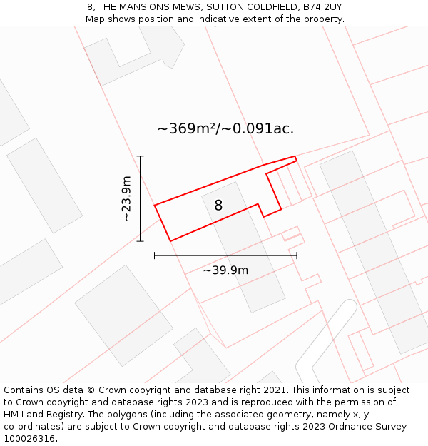 8, THE MANSIONS MEWS, SUTTON COLDFIELD, B74 2UY: Plot and title map