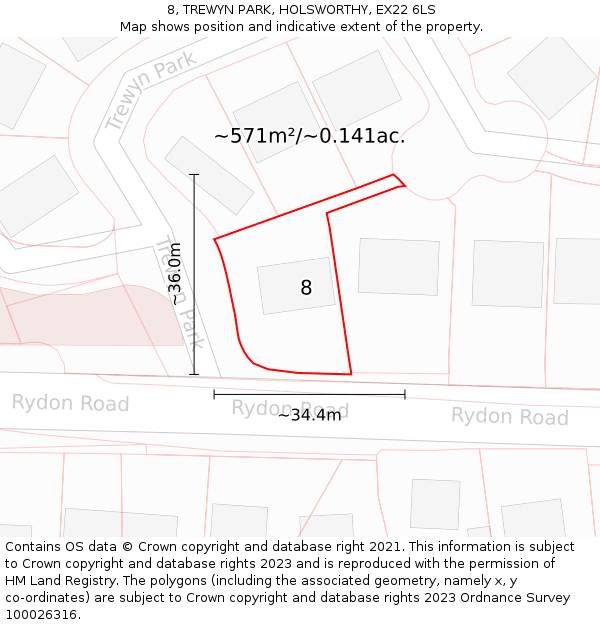 8, TREWYN PARK, HOLSWORTHY, EX22 6LS: Plot and title map