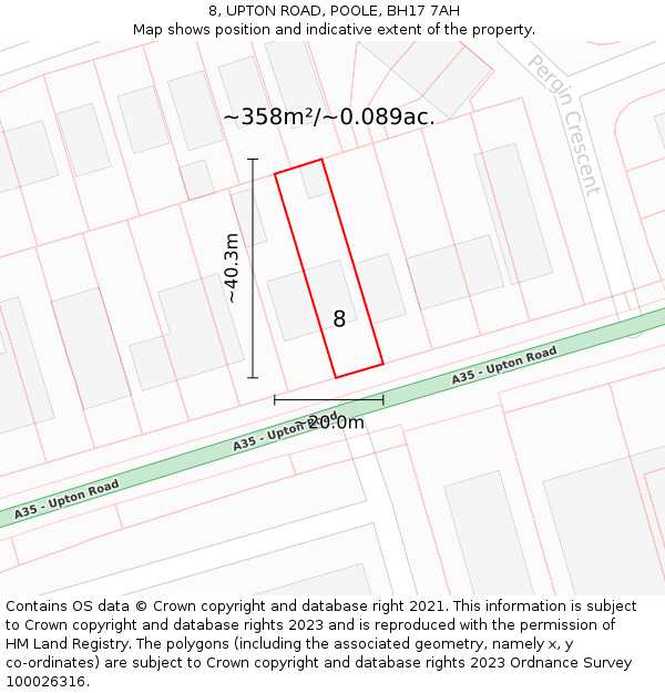 8, UPTON ROAD, POOLE, BH17 7AH: Plot and title map