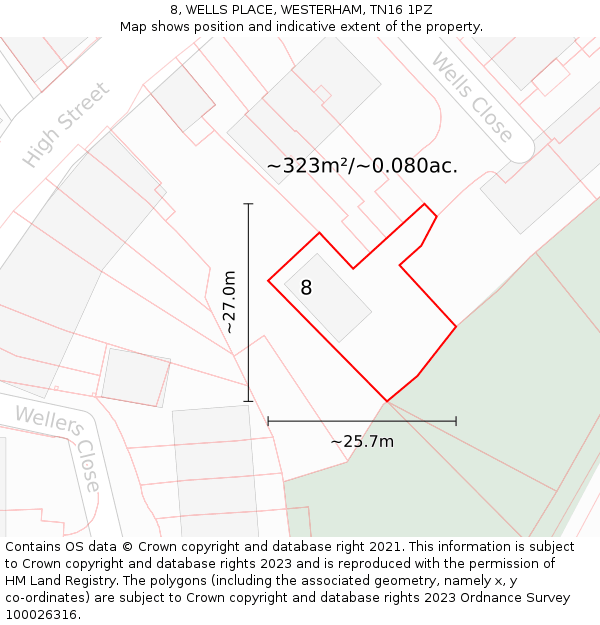 8, WELLS PLACE, WESTERHAM, TN16 1PZ: Plot and title map