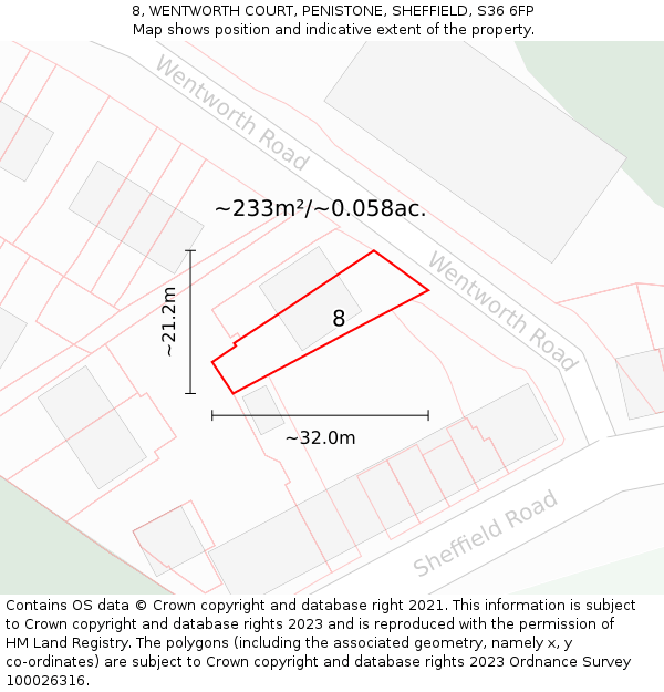 8, WENTWORTH COURT, PENISTONE, SHEFFIELD, S36 6FP: Plot and title map