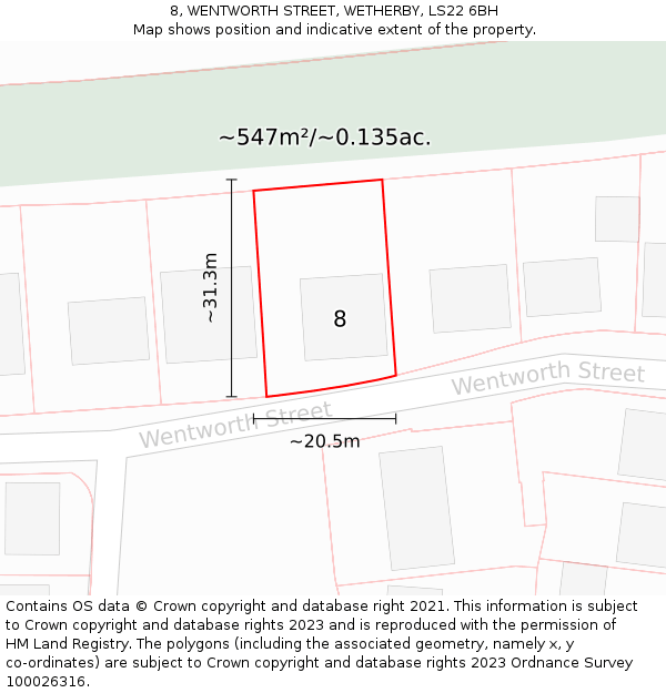 8, WENTWORTH STREET, WETHERBY, LS22 6BH: Plot and title map