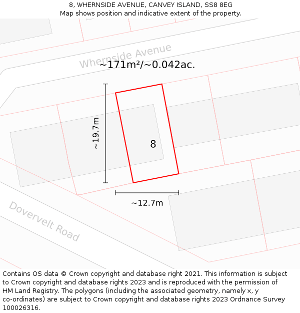 8, WHERNSIDE AVENUE, CANVEY ISLAND, SS8 8EG: Plot and title map