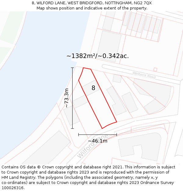 8, WILFORD LANE, WEST BRIDGFORD, NOTTINGHAM, NG2 7QX: Plot and title map