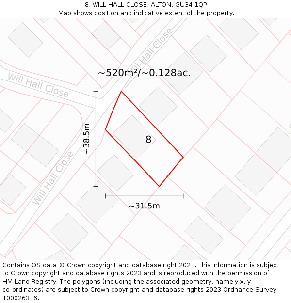 8, WILL HALL CLOSE, ALTON, GU34 1QP: Plot and title map