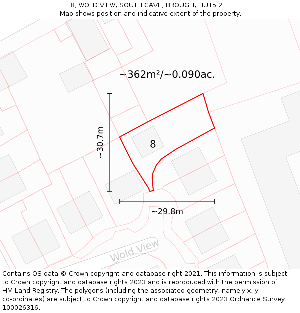 8, WOLD VIEW, SOUTH CAVE, BROUGH, HU15 2EF: Plot and title map