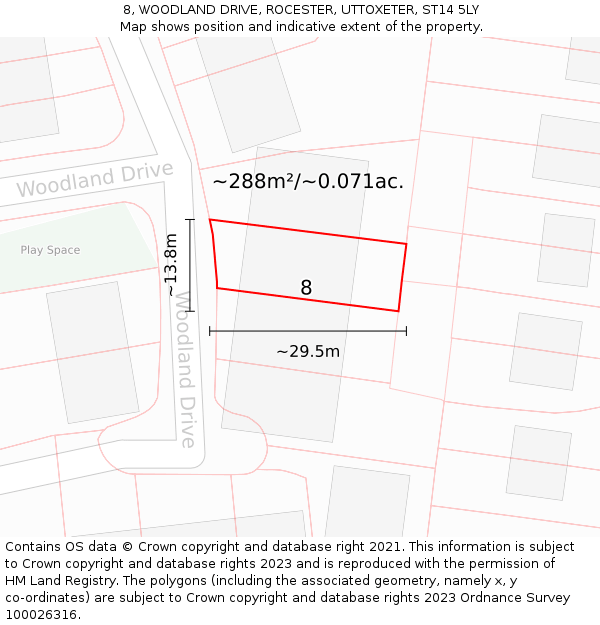 8, WOODLAND DRIVE, ROCESTER, UTTOXETER, ST14 5LY: Plot and title map