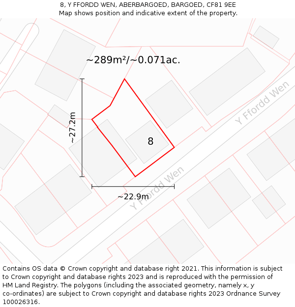 8, Y FFORDD WEN, ABERBARGOED, BARGOED, CF81 9EE: Plot and title map