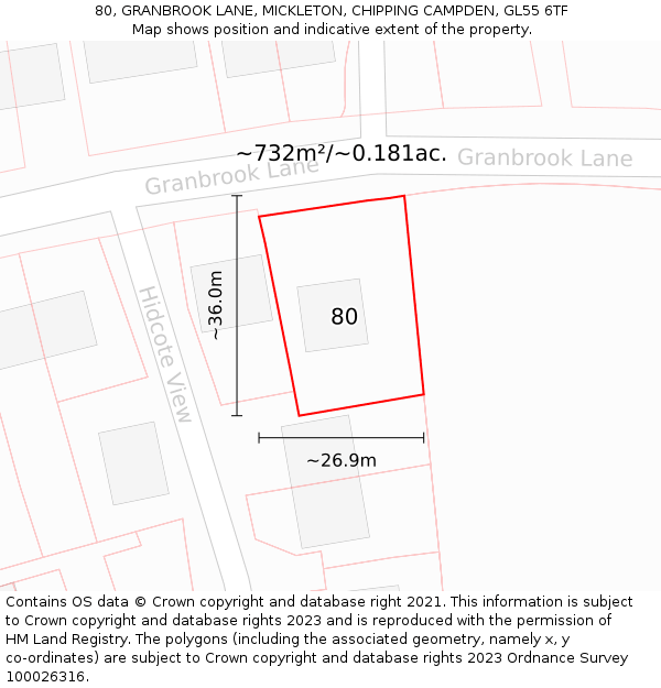 80, GRANBROOK LANE, MICKLETON, CHIPPING CAMPDEN, GL55 6TF: Plot and title map