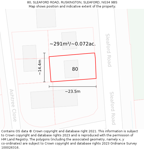 80, SLEAFORD ROAD, RUSKINGTON, SLEAFORD, NG34 9BS: Plot and title map