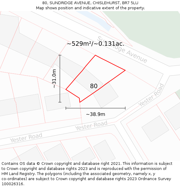 80, SUNDRIDGE AVENUE, CHISLEHURST, BR7 5LU: Plot and title map