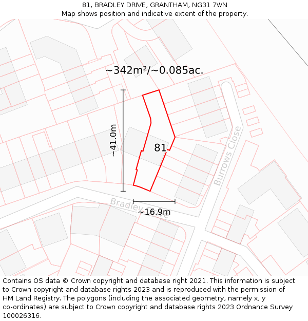 81, BRADLEY DRIVE, GRANTHAM, NG31 7WN: Plot and title map