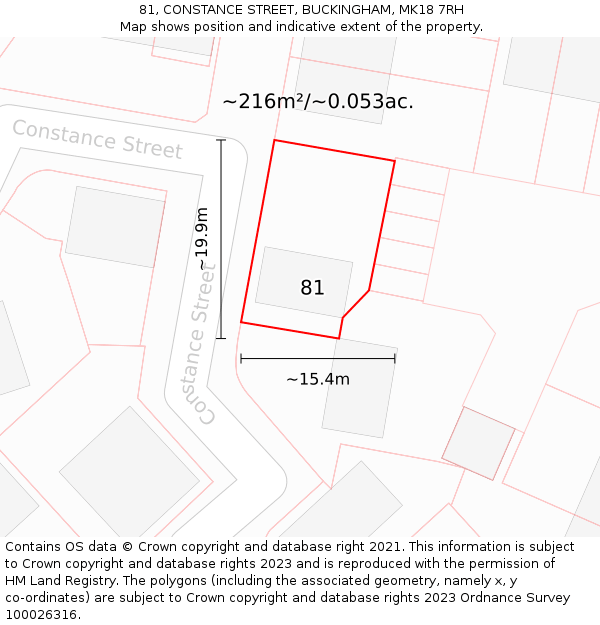 81, CONSTANCE STREET, BUCKINGHAM, MK18 7RH: Plot and title map