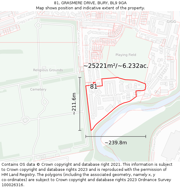 81, GRASMERE DRIVE, BURY, BL9 9GA: Plot and title map