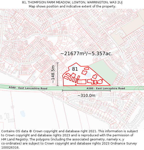 81, THOMPSON FARM MEADOW, LOWTON, WARRINGTON, WA3 2UJ: Plot and title map